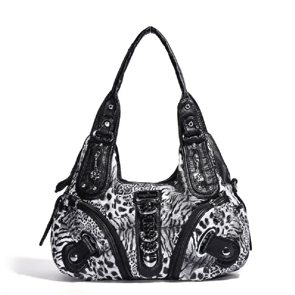 Vintage Women Handbags Fashion Leopard Shoulder Bag Top-handle Handbag Satchel Dumpling Shoulder Bag Tote Hobos Large Purse