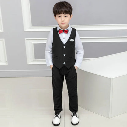Flower Boys Clothing Set School Kids Wedding Formal Dress Vest Pants 2Pcs Suit Children Birtdahy Prom Ceremony Costume