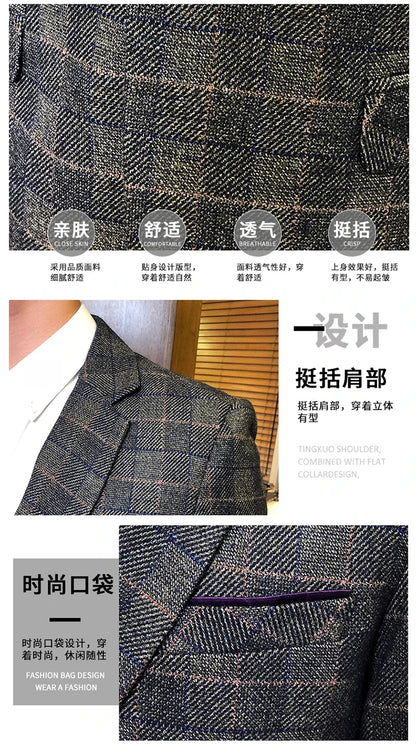 British's Style Vintage Plaid Blazer Men Casual Slim Fit Suit Jacket Single Button Business Social Blazer Plus Size M-5XL Hombre