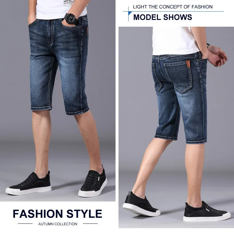 Summer Thin Denim Shorts For Men Good Quality Shorts Jeans Men Cotton Solid Straight Jeans Shorts Male Blue Casual Jeans Size 40