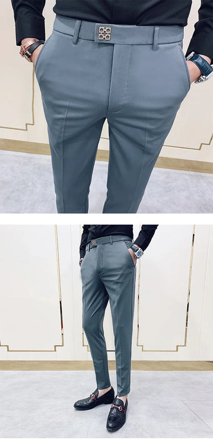 Spring 2026 Mens Casual Slim Fit Dress Pants Streetwear Suit Pants Men High Quality Office Pants All Match ankle Length Trousers