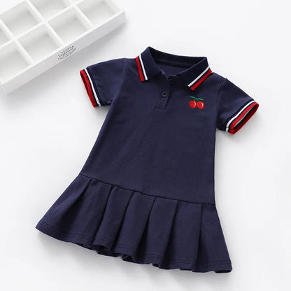 Girls Summer Dress New Children's Polo Pleated Dress Short Sleeve College Style Dresses WT26