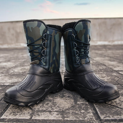 New Winter Camouflage Snow Men Boots Rain Shoes Outdoor Waterproof With Fur Plush Warm Male Casual Mid-Calf Work Motorcycle Boot