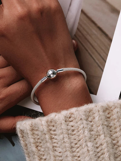 925 Sterling Silver Classic Love Forever Snake Chain Bracelets for Women Charm Bead DIY Fine Jewelry 17CM 19CM SCB105