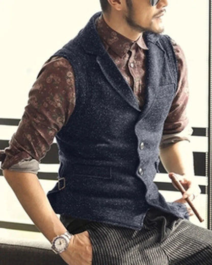 Mens Suit Vest Brown Single-breasted Navy Slim Fit Waistcoat Casual Lapel Neck Formal Business Groomman For Wedding Best Man