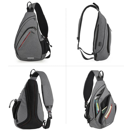 Men One Shoulder Backpack Women Sling Bag Crossbody USB Boys Cycling Sports Travel Versatile Fashion Bag Student School