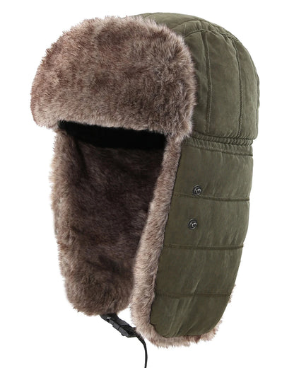 Men's Warm Chunky Trapper Hat Removable Windproof Winter Russian Hats with Mask Ushanka Hat