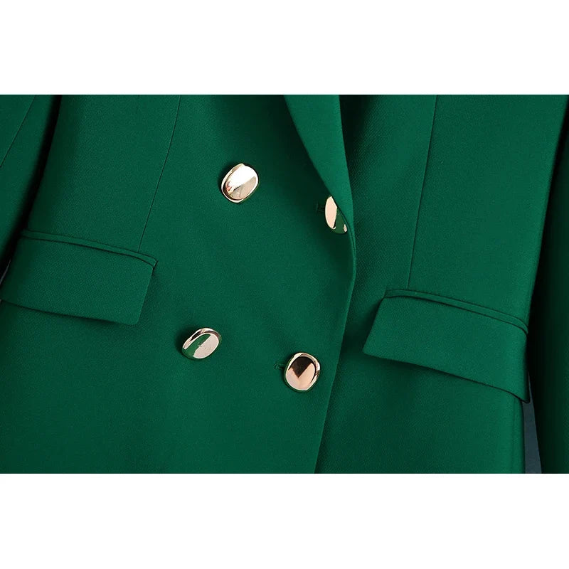 2023 Fashion Vintage Stylish Green Oversized Long Women Blazer Office Lady Pocket Fashion Autumn Jacket Female Bussiness