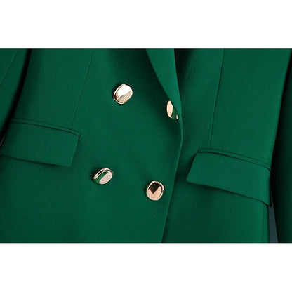 2023 Fashion Vintage Stylish Green Oversized Long Women Blazer Office Lady Pocket Fashion Autumn Jacket Female Bussiness