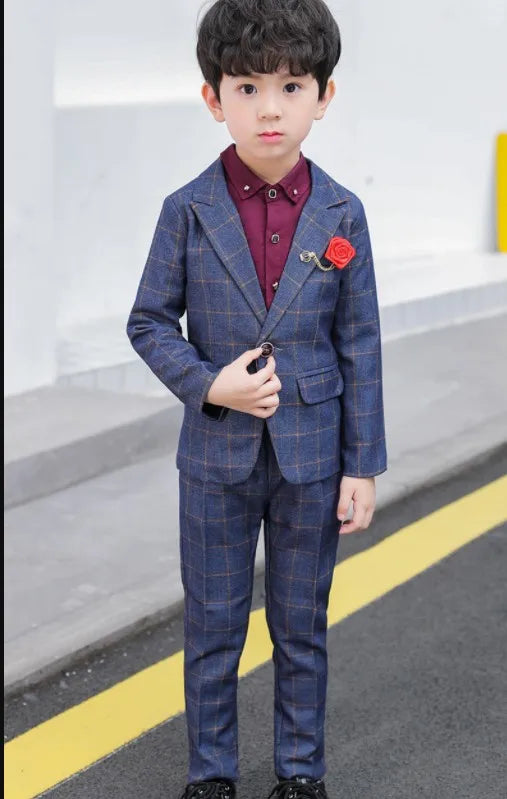 School uniform Dress for boys Formal Birthday Suits for Weddings Blazer Pants 2Pcs Kids Gentleman Party Child Clothing Sets F64