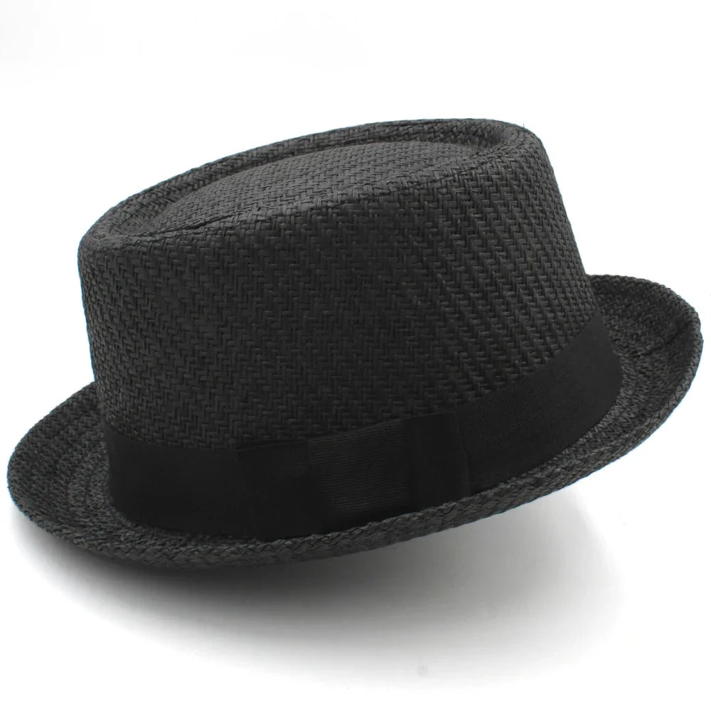 Men Women Classical Straw Pork Pie Hats Fedora Sunhats Trilby Caps Summer Boater Beach Outdoor Travel Party Size US 7 1/4 UK L