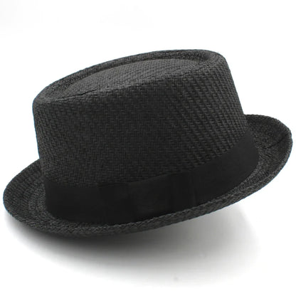 Men Women Classical Straw Pork Pie Hats Fedora Sunhats Trilby Caps Summer Boater Beach Outdoor Travel Party Size US 7 1/4 UK L