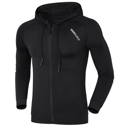 Men Running Sports Jackets Gym Training Zipper Slim Hiking Sweatshirts Comfortable Elastic Quick Dry Fitness Long Sleeve Hooded