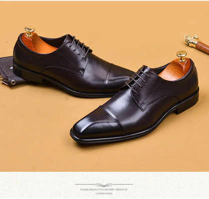 Brand Designer Men Dress Shoes Genuine Leather Lace Up Men's Shoe For Suit Black Office Party Formal Man Wedding Shoes