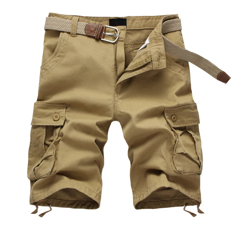2025 Summer Men's Baggy Multi Pocket Military Cargo Shorts Male Cotton Khaki Mens Tactical Shorts Short Pants 29-44 No Belt