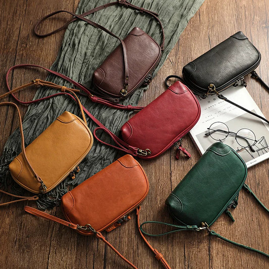 Simple Genuine Leather Women Small Bag Leisure Natural Soft Cowhide Solid Color Versatile Shoulder & Crossbody Bags