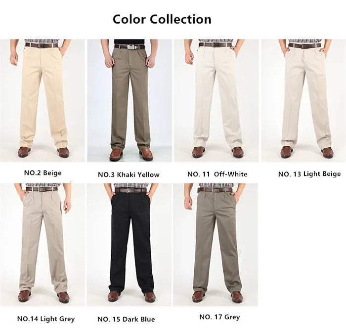 Men Pants Thin Summer Cotton Straight Trousers Plus Size 40 42 44 46 Business Hombre Beige Grey Dark Blue Office Formal Pantolon