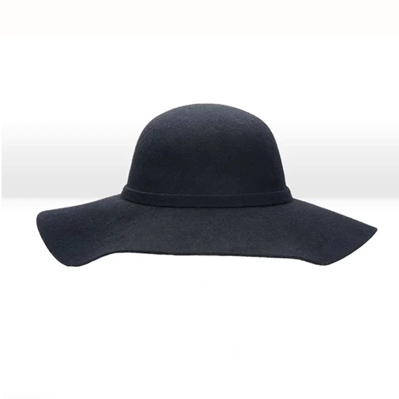 Women's Wide Brim Felt Bowler Faux Wool Fedora Hat Floppy Sun Bowknot Cloche Cap Bowlers Hat for Ladies gorros mujer invierno