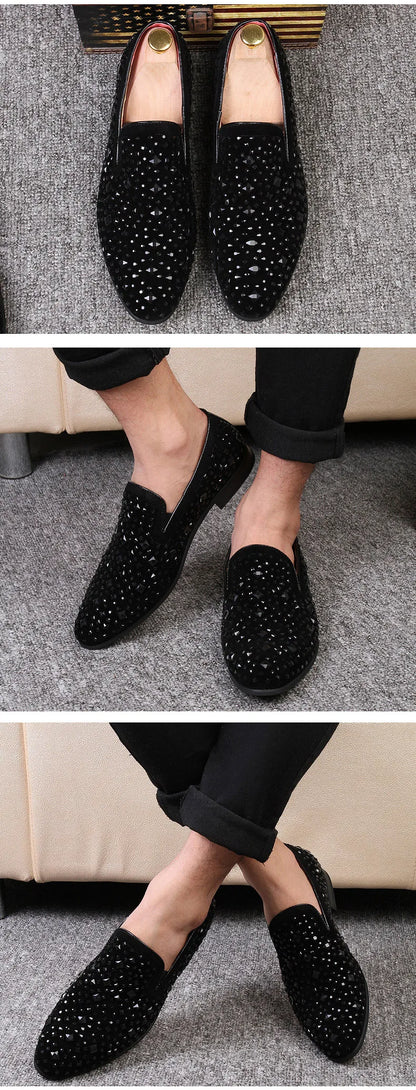 Formal Shoes Men Rhinestone Mens Dress Shoes Sepatu Slip On Pria Loafers Men Wedding Shoes Moda Italiana De Hombre Bona Zapatos