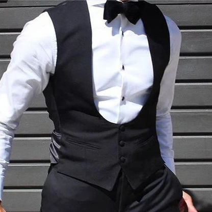 Black Men Vest for Wedding Groom One Piece Slim Fit Suit Waistcoat Solid Color Male Fashion Coat