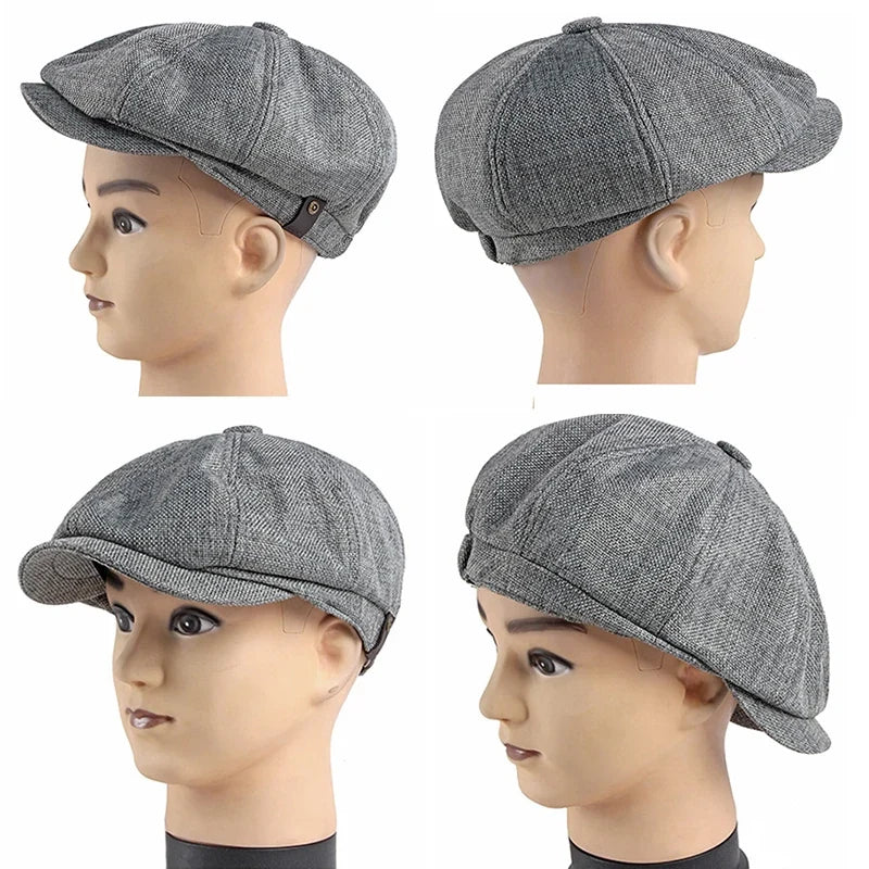 NEW Newsboy Cap Men Spring Summer Octagonal Hat For Male British Herringbone Flat Caps Retro Eight Blade Hats Breathable