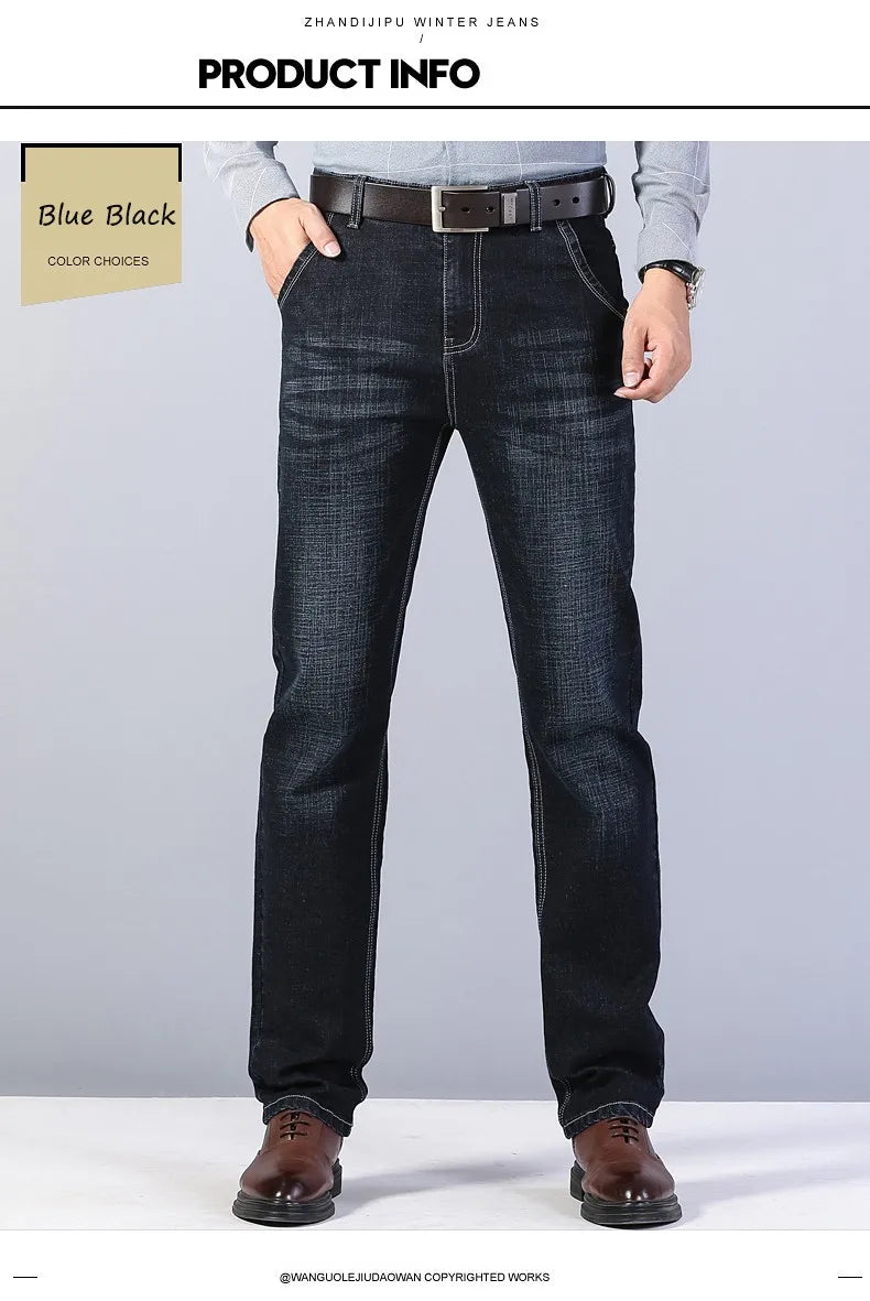 2026 Straight Elastic Cotton Jeans Men Fashion Business Classic Style Jean Denim Pants Trouser