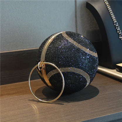 Lady Yellow Pink Black Diamond Day Clutches Rhinestone Pearl Evening Bag Circular Shaped Chain Shoulder Handbags For Party Purse