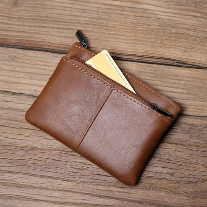 Men's Leather Zipper Coin Wallet First Layer Cowhide Mini Short Wallet Handbag Change Wallet