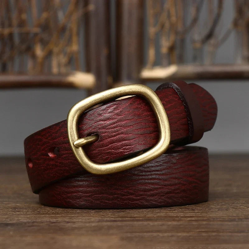 2.8cm Retro Female Real Thick Genuine Leather Belt Copper Pin Buckle Women Cowskin Jeans Belt Girl Simple Ladies Waist Strap