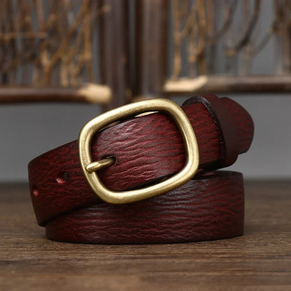 2.8cm Retro Female Real Thick Genuine Leather Belt Copper Pin Buckle Women Cowskin Jeans Belt Girl Simple Ladies Waist Strap