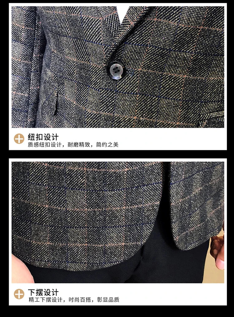 British's Style Vintage Plaid Blazer Men Casual Slim Fit Suit Jacket Single Button Business Social Blazer Plus Size M-5XL Hombre