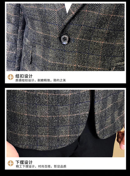 British's Style Vintage Plaid Blazer Men Casual Slim Fit Suit Jacket Single Button Business Social Blazer Plus Size M-5XL Hombre