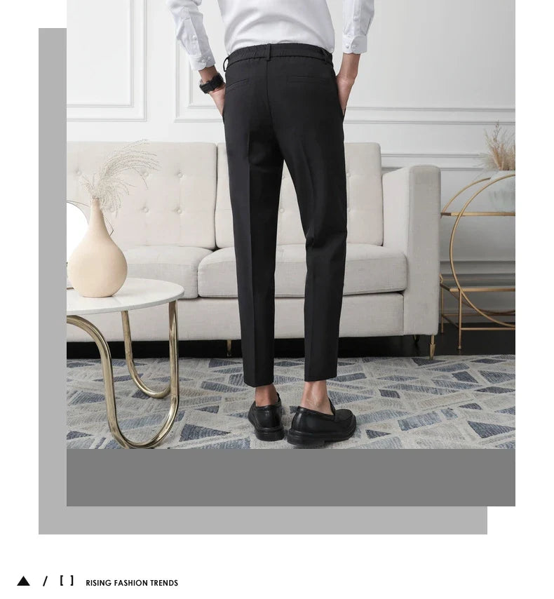 New Men Non-iron fabric Dress Pants Slim Straight Black Apricot Dark Gray Casual Suit Pants Male Business Little Feet Suit pants