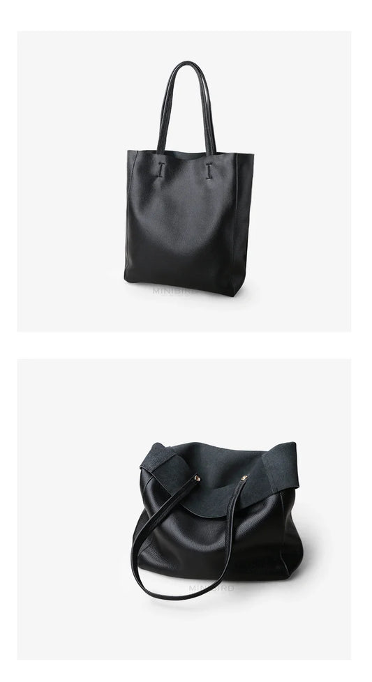 Genuine Leather Bag Women Casual Tote Female Luxury Simple Fashion Handbag Lady Cowhide Leather Daily Use Shoulder Shopping Bag
