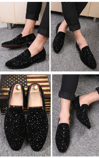 Formal Shoes Men Rhinestone Mens Dress Shoes Sepatu Slip On Pria Loafers Men Wedding Shoes Moda Italiana De Hombre Bona Zapatos