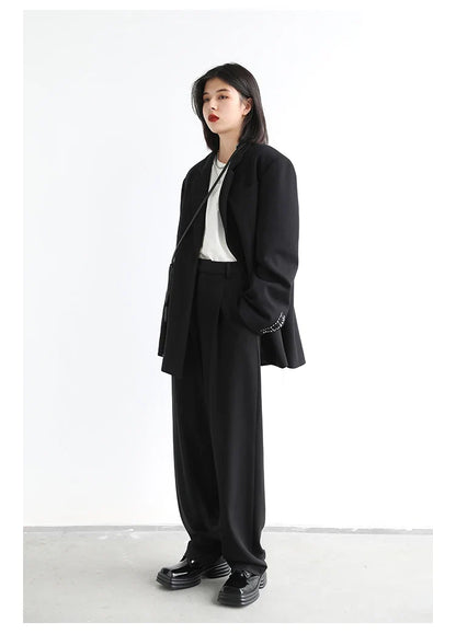 Simple Casual Women Twill Suit Pants Wide Leg Pants Straight Floor Pants Office Ladies Female Trousers