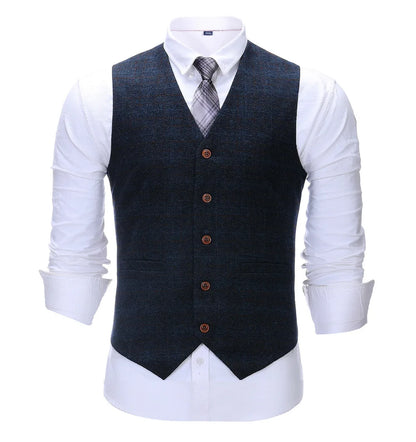 Men's Vintage Plaid Suit Vest Tweed Wool Waistcoat for Groomsmen for Wedding