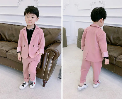 Teenager Boys Pink Black Jacket+Pants 2Pcs Clothing Set Gentleman Kids Formal Wedding Suit Children Performance Graduation Dress