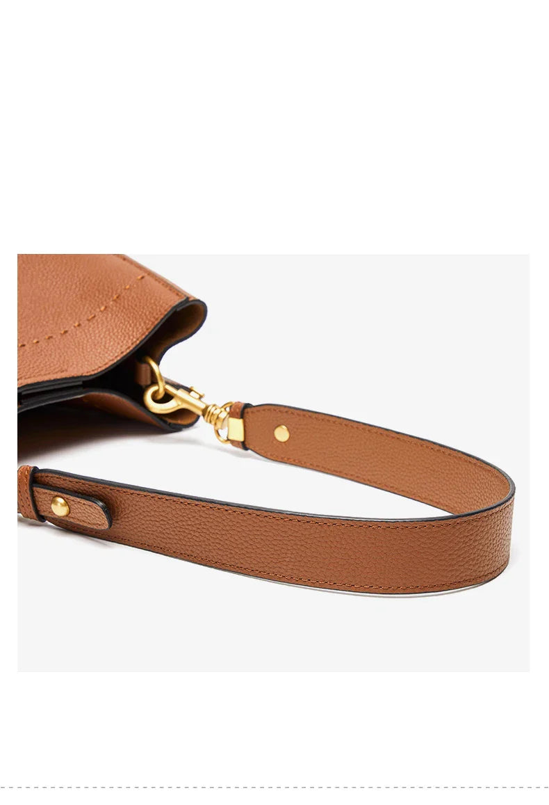 New Genuine Leather Casual Shopper Shoulder Bag Commuter Large Bucket Handbag Simple High Quality Women Tote Underarm Bags