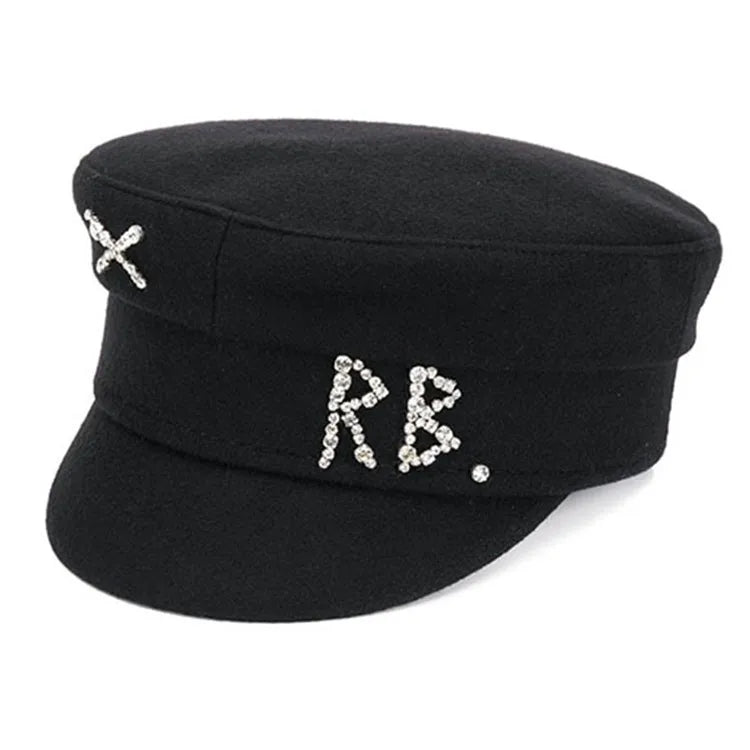 New Winter Women Hats Newsboy Caps Flat letter Militray Caps British Vintage Visor cap