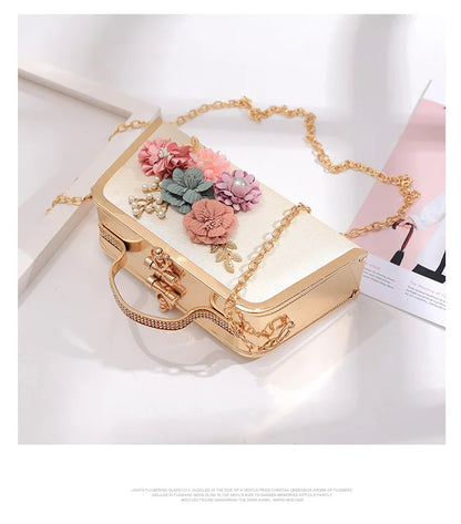 Evening Bags Women Clutch Bag High-end Leather Evening Wedding Bridal Handbag Pearl Flower Fashion Chain Party Packs