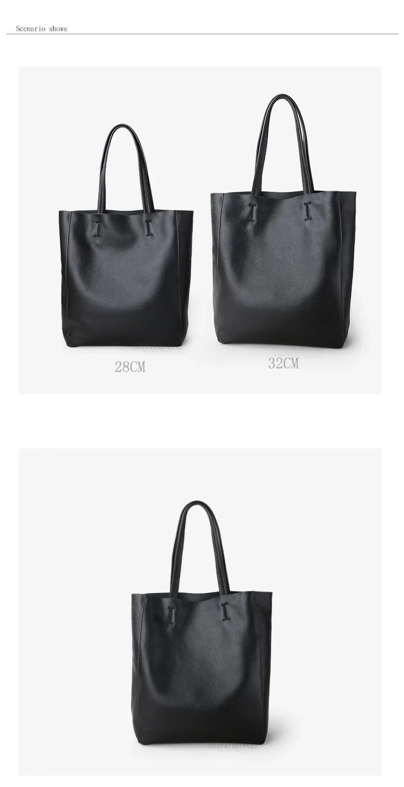 Genuine Leather Bag Women Casual Tote Female Luxury Simple Fashion Handbag Lady Cowhide Leather Daily Use Shoulder Shopping Bag