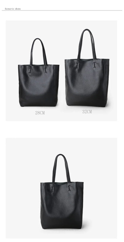 Genuine Leather Bag Women Casual Tote Female Luxury Simple Fashion Handbag Lady Cowhide Leather Daily Use Shoulder Shopping Bag