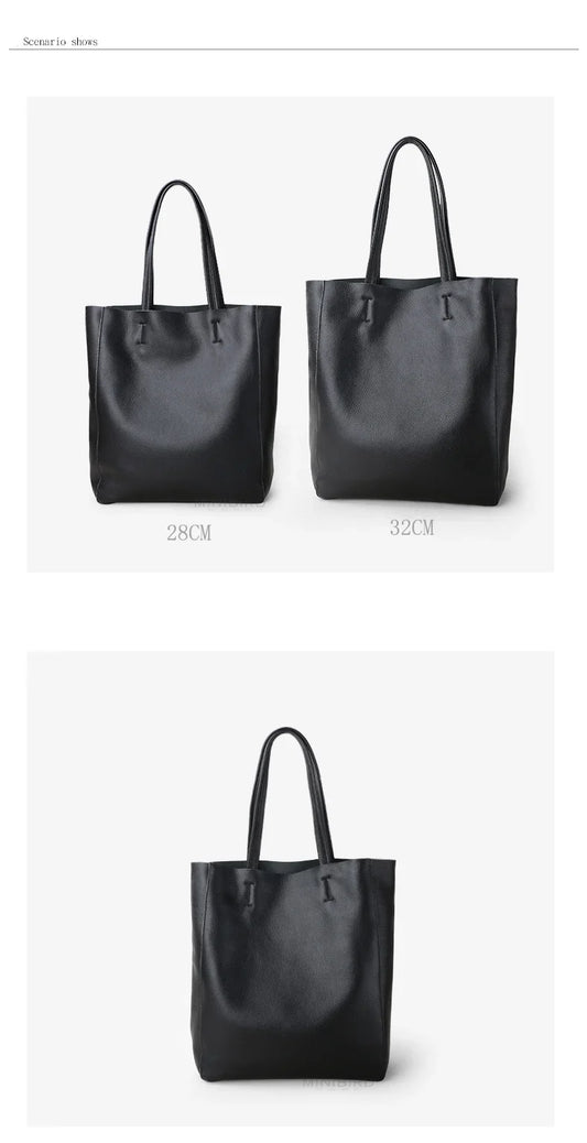 Genuine Leather Bag Women Casual Tote Female Luxury Simple Fashion Handbag Lady Cowhide Leather Daily Use Shoulder Shopping Bag