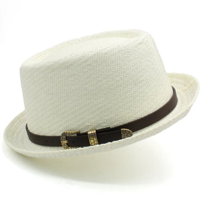Men Women Classical Straw Pork Pie Hats Fedora Sunhats Trilby Caps Summer Boater Beach Outdoor Travel Party Size US 7 1/4 UK L