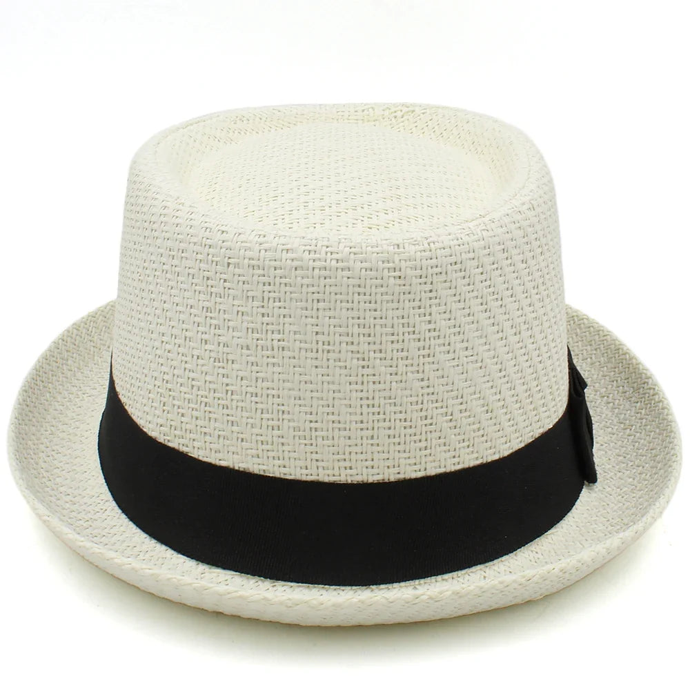 Men Women Classical Straw Pork Pie Hats Fedora Sunhats Trilby Caps Summer Boater Beach Outdoor Travel Party Size US 7 1/4 UK L
