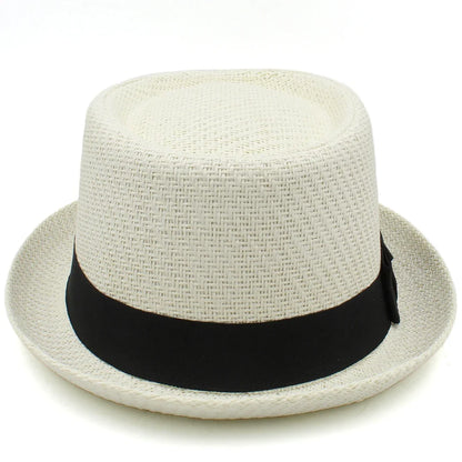 Men Women Classical Straw Pork Pie Hats Fedora Sunhats Trilby Caps Summer Boater Beach Outdoor Travel Party Size US 7 1/4 UK L