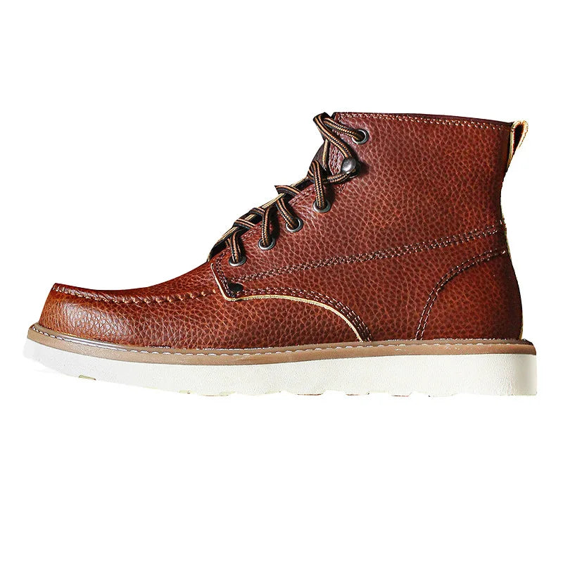 Handmade Men Boots Vintage Casual Autumn Winter Cow Leather Shoes British Ankle Boots Wings Motorcycle Boots Zapatos Hombre