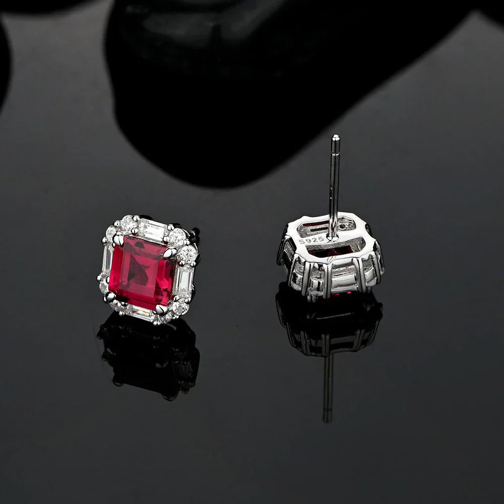 Original Design 6*6mm Asscher High Carbon Diamond Stud Eearrings for Women 2021 Jewelry 925 Sterling Silver Ruby Earrings Gift