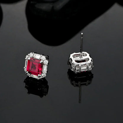 Original Design 6*6mm Asscher High Carbon Diamond Stud Eearrings for Women 2021 Jewelry 925 Sterling Silver Ruby Earrings Gift